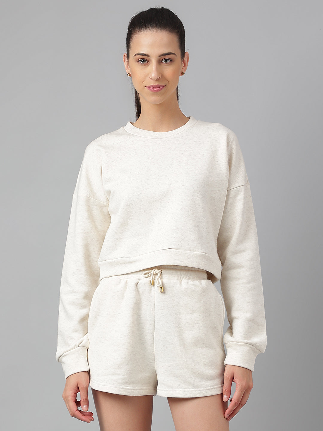 Allure Cotton Fleece Shorts Set -Off-White