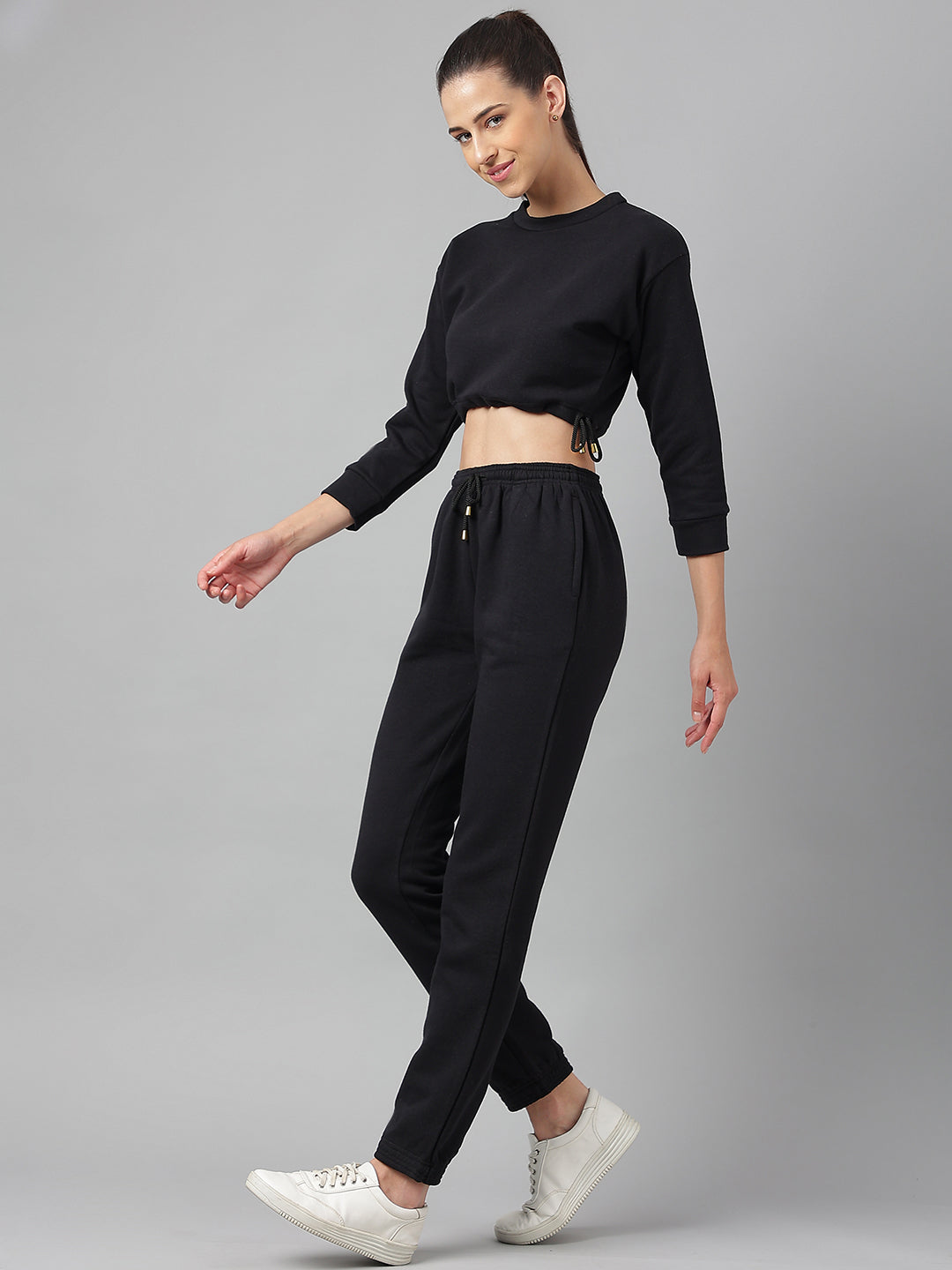 Cotton Fleece Jogger Set -Black