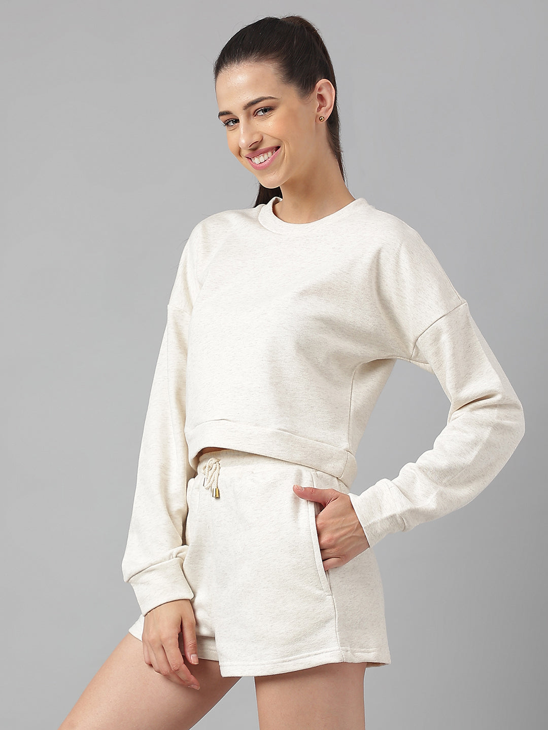 Allure Cotton Fleece Shorts Set -Off-White