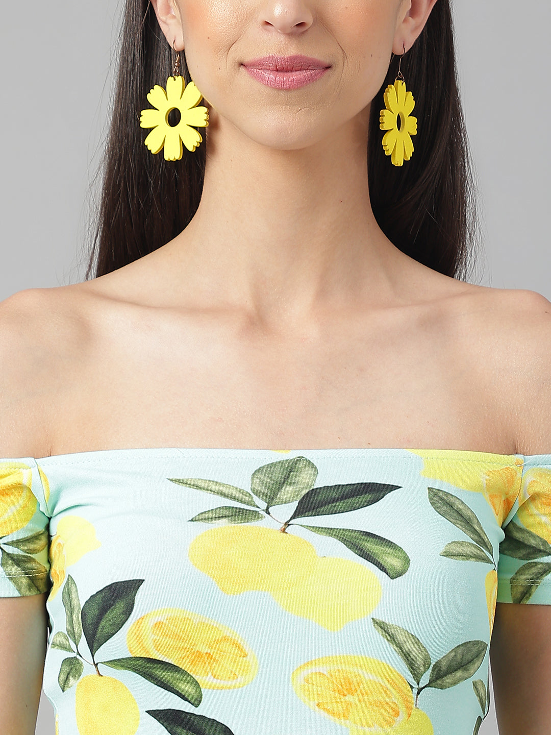 Lemon Print Off-The-Shoulder Dress