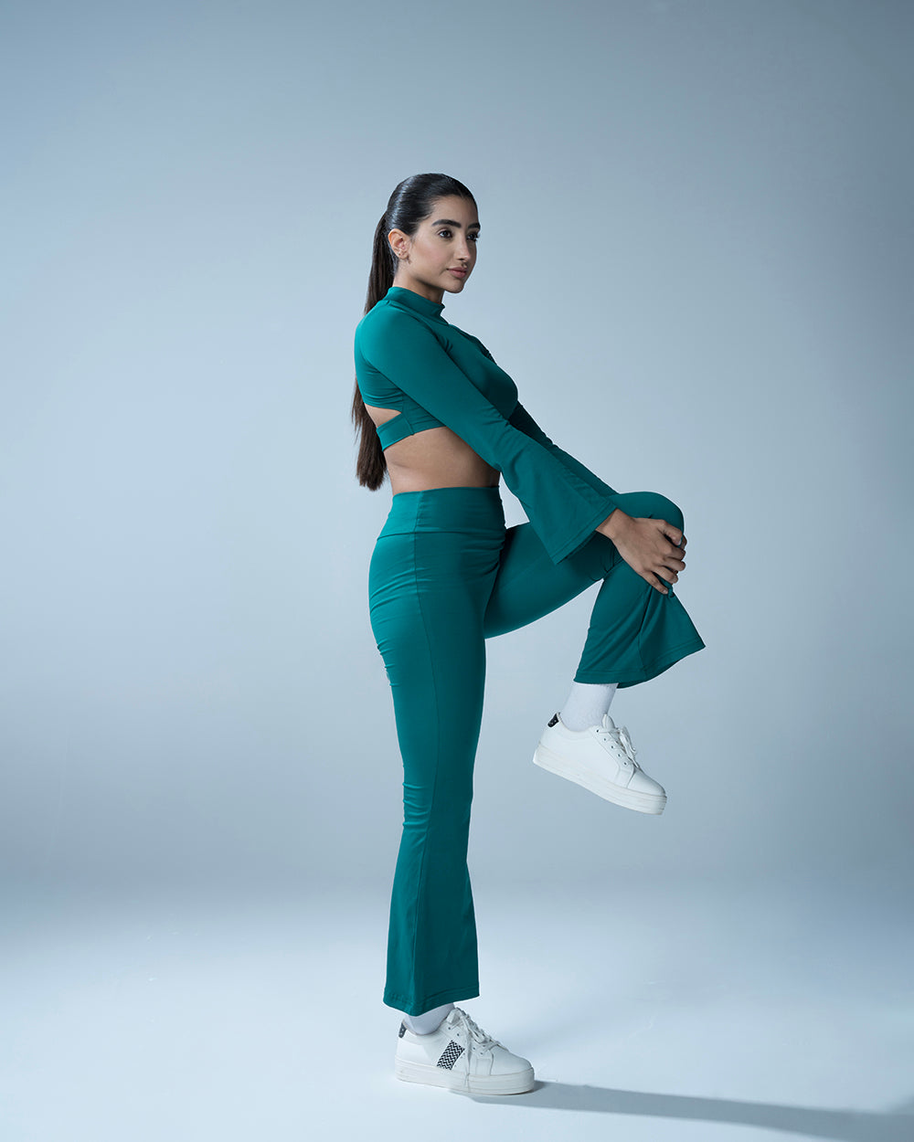Emerald Cut Out Flared Top With Flared Leggings