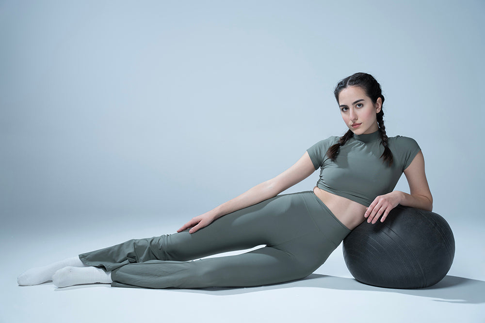 Hunter Green Crop Top With Flared Leggings Set
