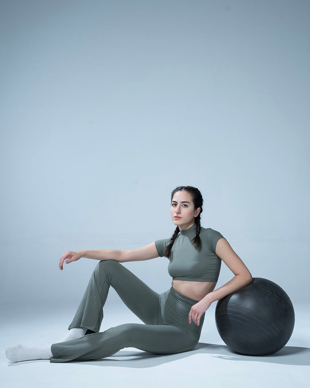 Hunter Green Crop Top With Flared Leggings Set