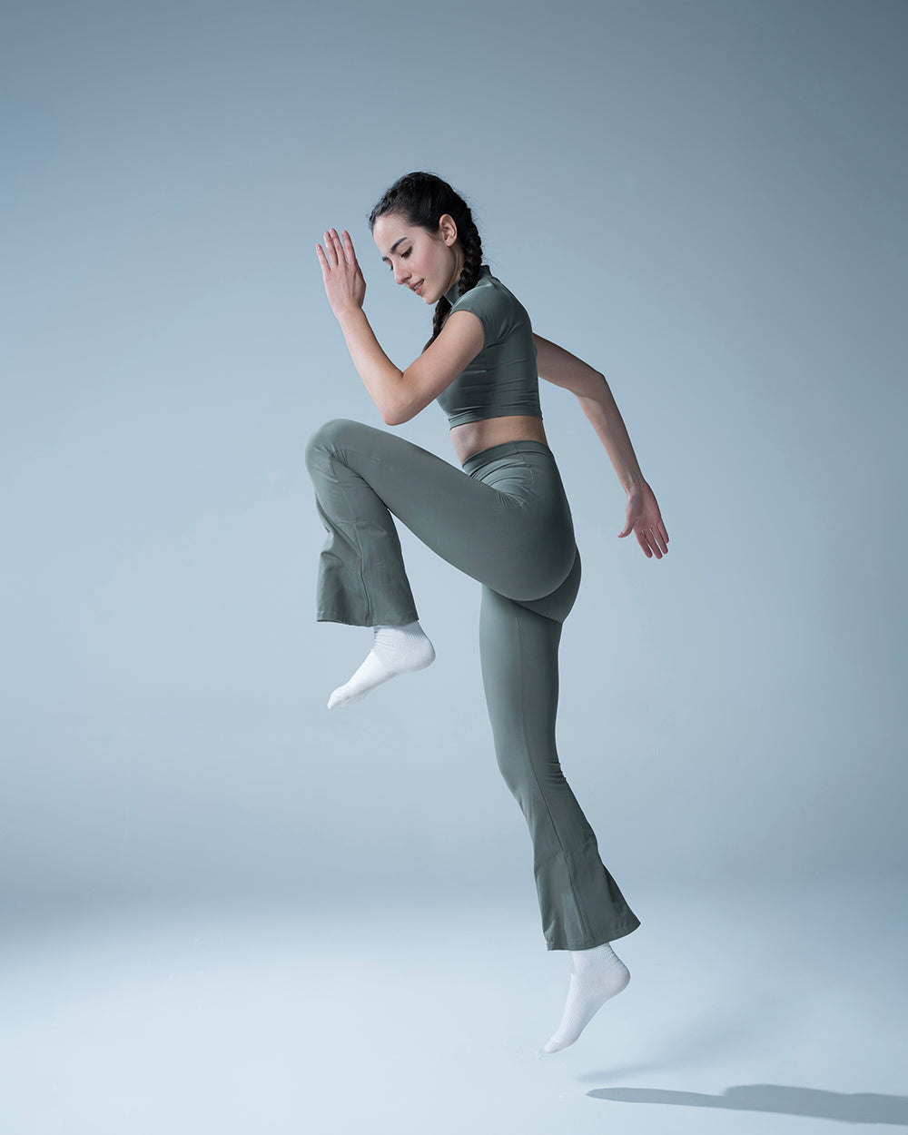 Hunter Green Crop Top With Flared Leggings Set