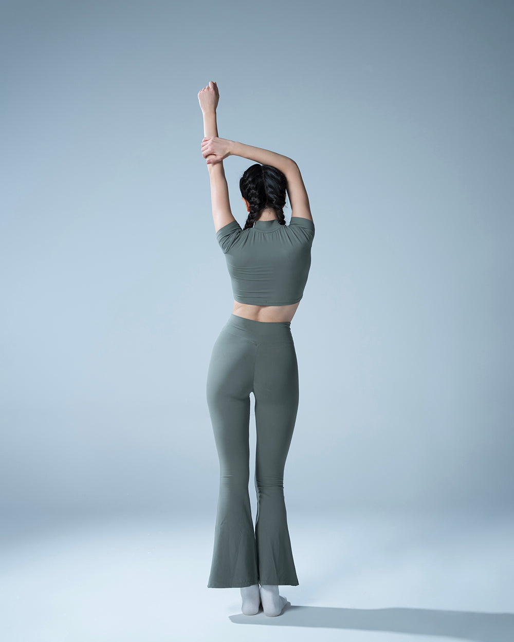 Hunter Green Crop Top With Flared Leggings Set