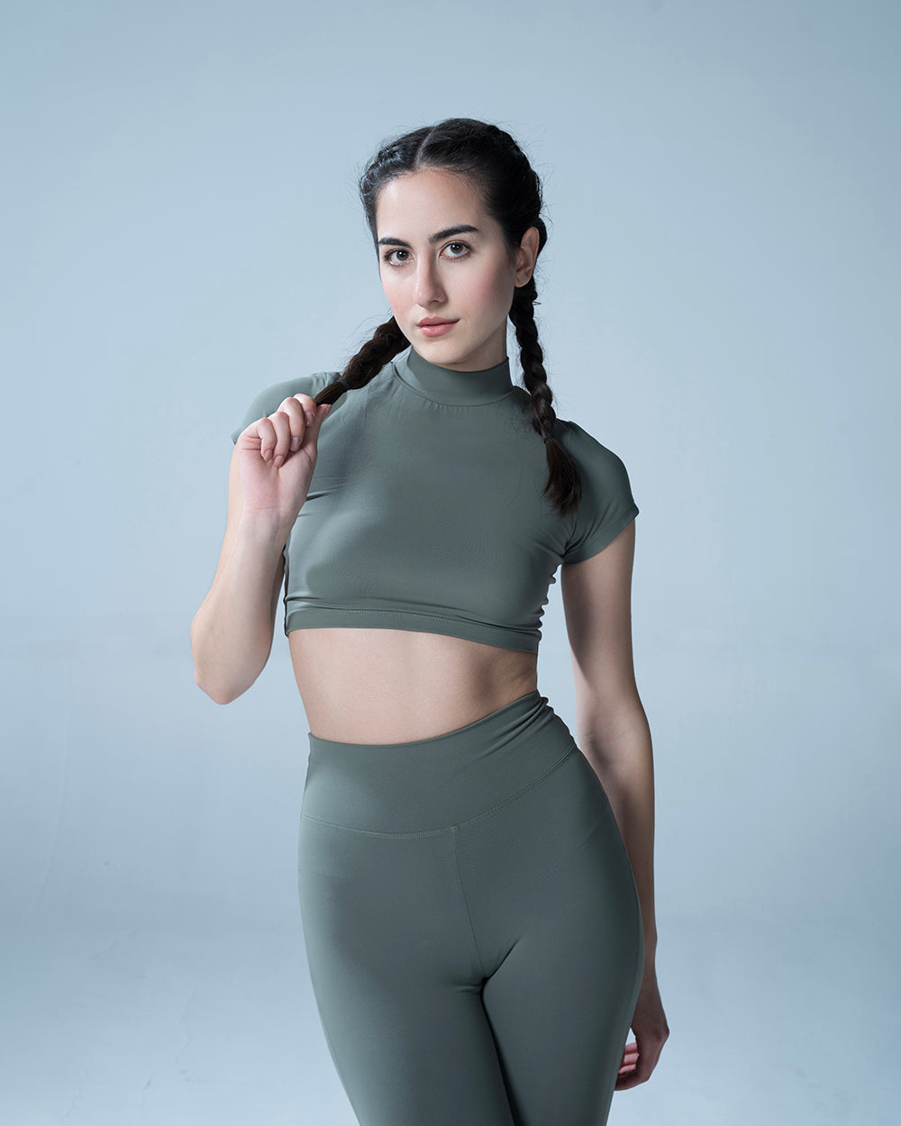 Hunter Green Crop Top With Flared Leggings Set