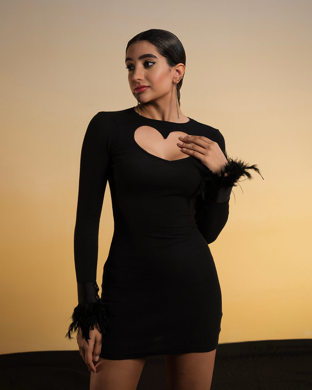 Cut Out Heart Dress With Fur Hand Cuffs