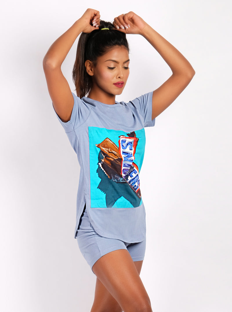 Hand-embroidered Snickers Biker Short And T-shirt Set