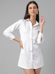 White Long Sleeve Button Shirt Dress