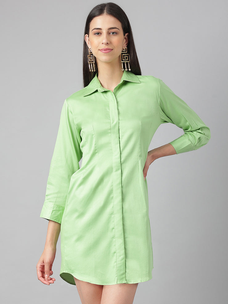 Tea Green Long sleeve button Shirt Dress