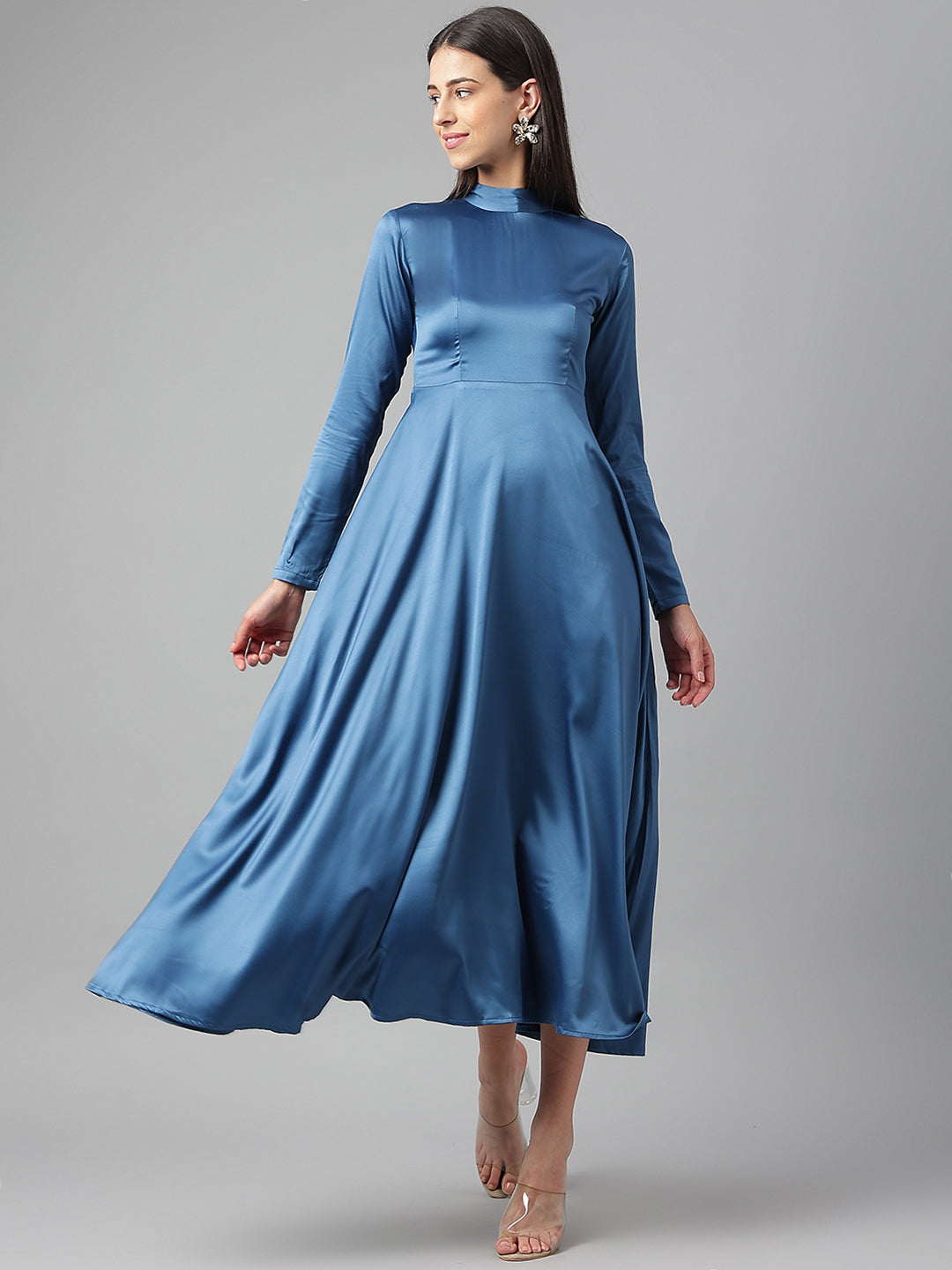 Blue Long Satin Dress