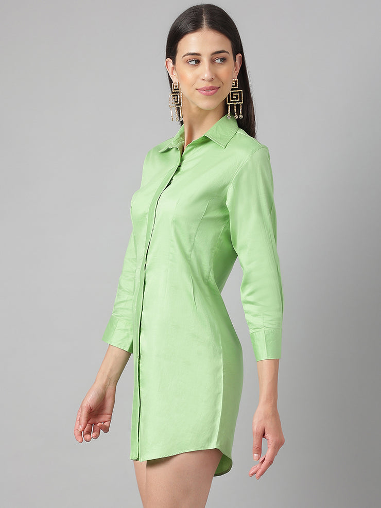 Tea Green Long sleeve button Shirt Dress