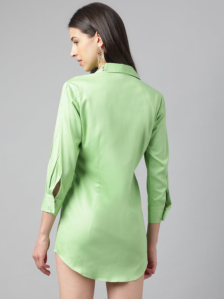 Tea Green Long sleeve button Shirt Dress