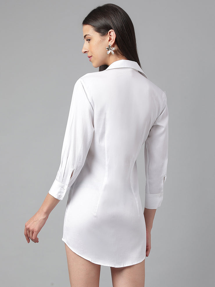 White Long Sleeve Button Shirt Dress