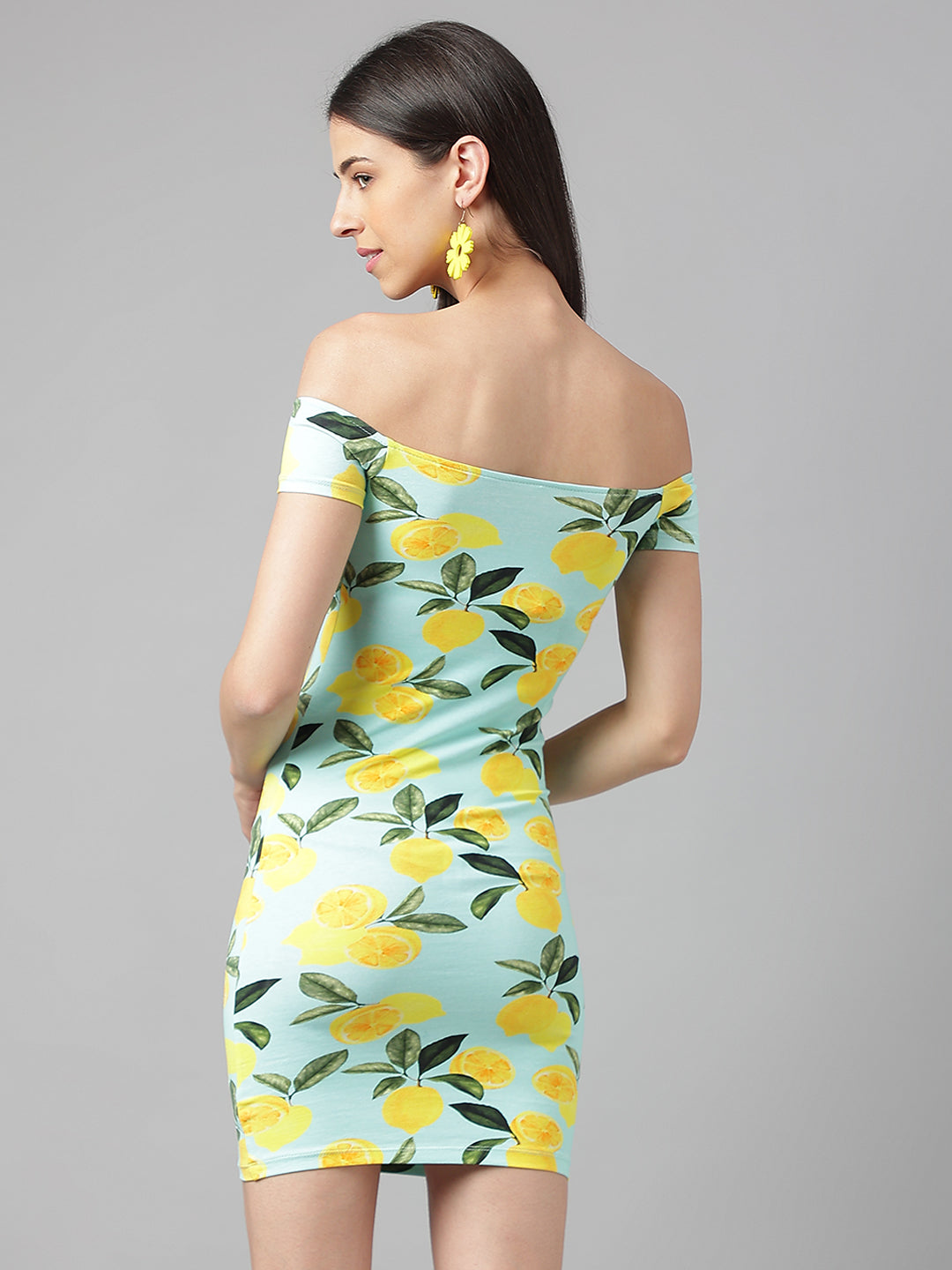 Lemon Print Off-The-Shoulder Dress
