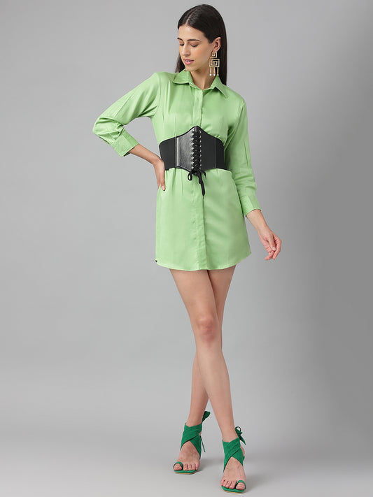 Tea Green Long sleeve button Shirt Dress