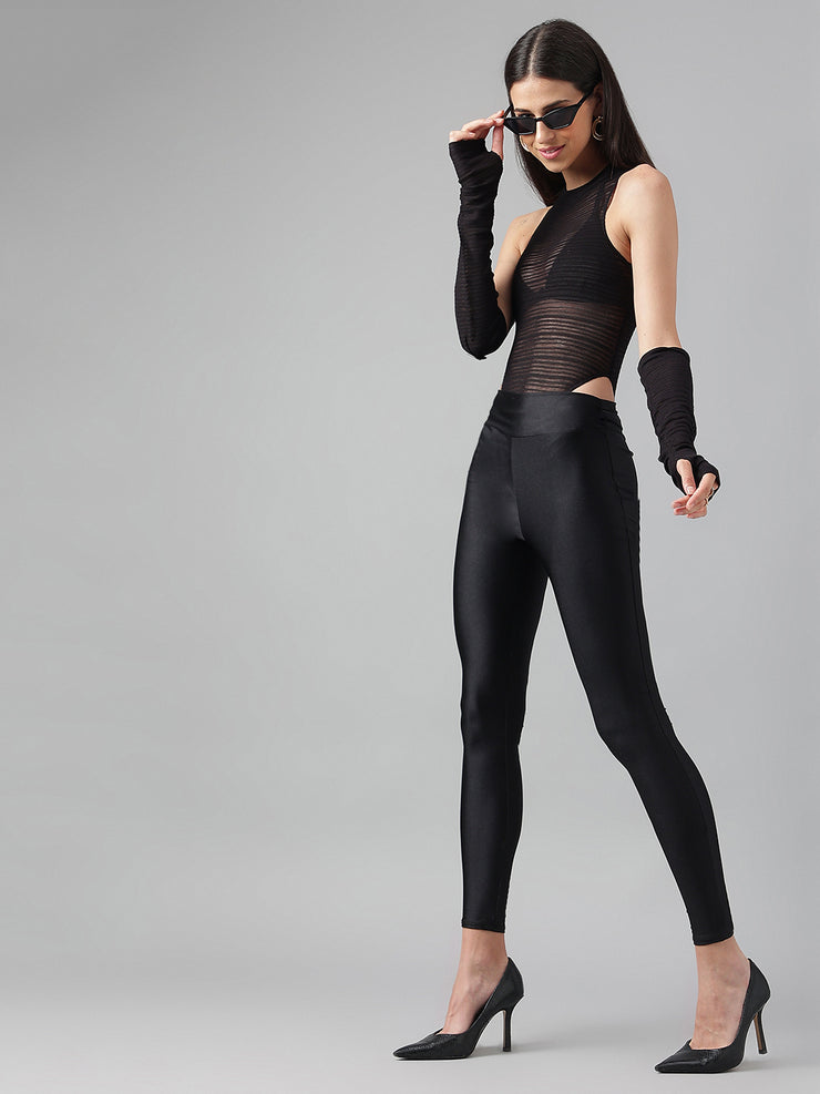 A Hot Mesh Bodysuit With Gloves