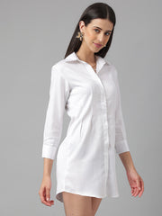 White Long Sleeve Button Shirt Dress