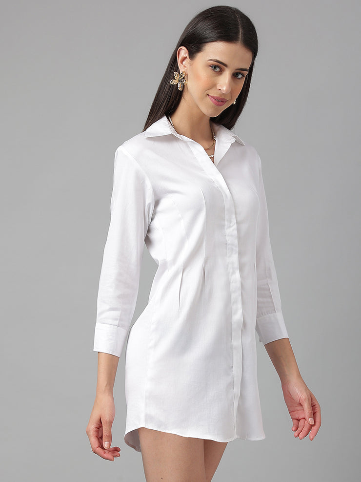 White Long Sleeve Button Shirt Dress