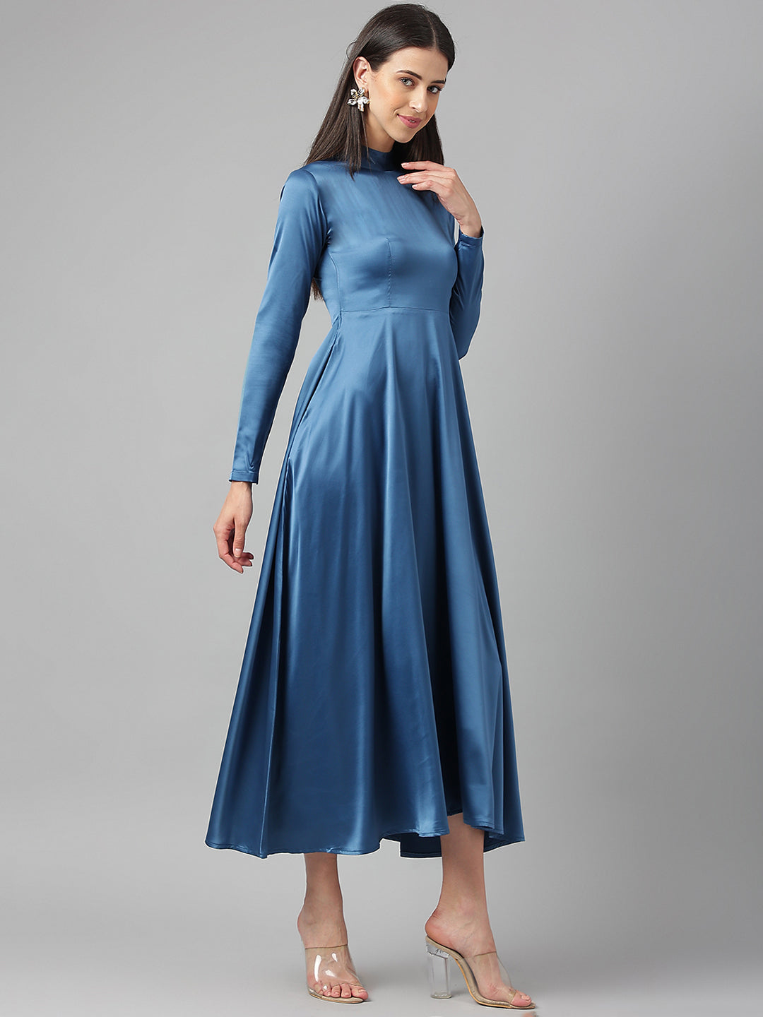 Blue Long Satin Dress
