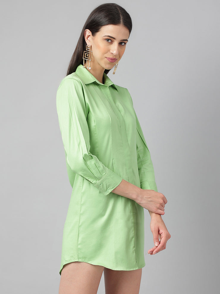 Tea Green Long sleeve button Shirt Dress