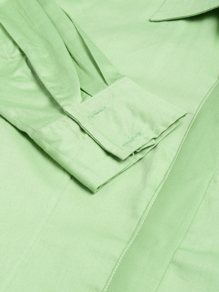 Tea Green Long sleeve button Shirt Dress