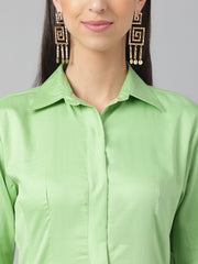 Tea Green Long sleeve button Shirt Dress