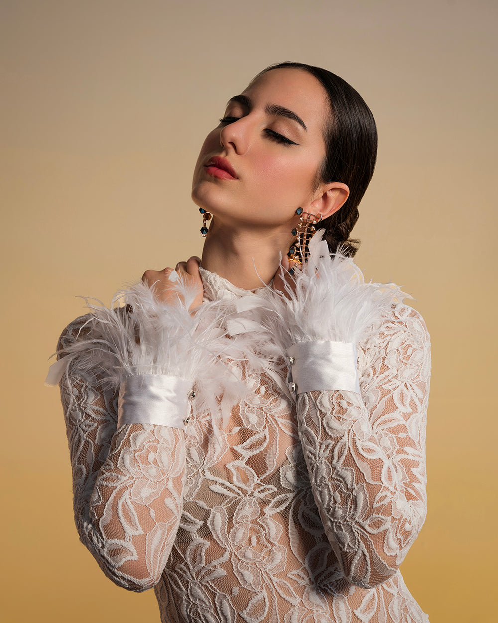White lace Bodysuit Without Fur Hand Cuffs