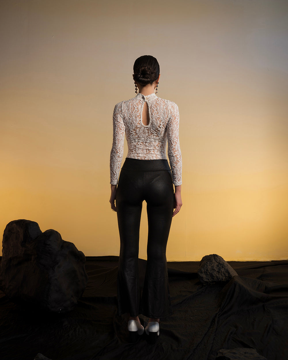 White lace Bodysuit Without Fur Hand Cuffs
