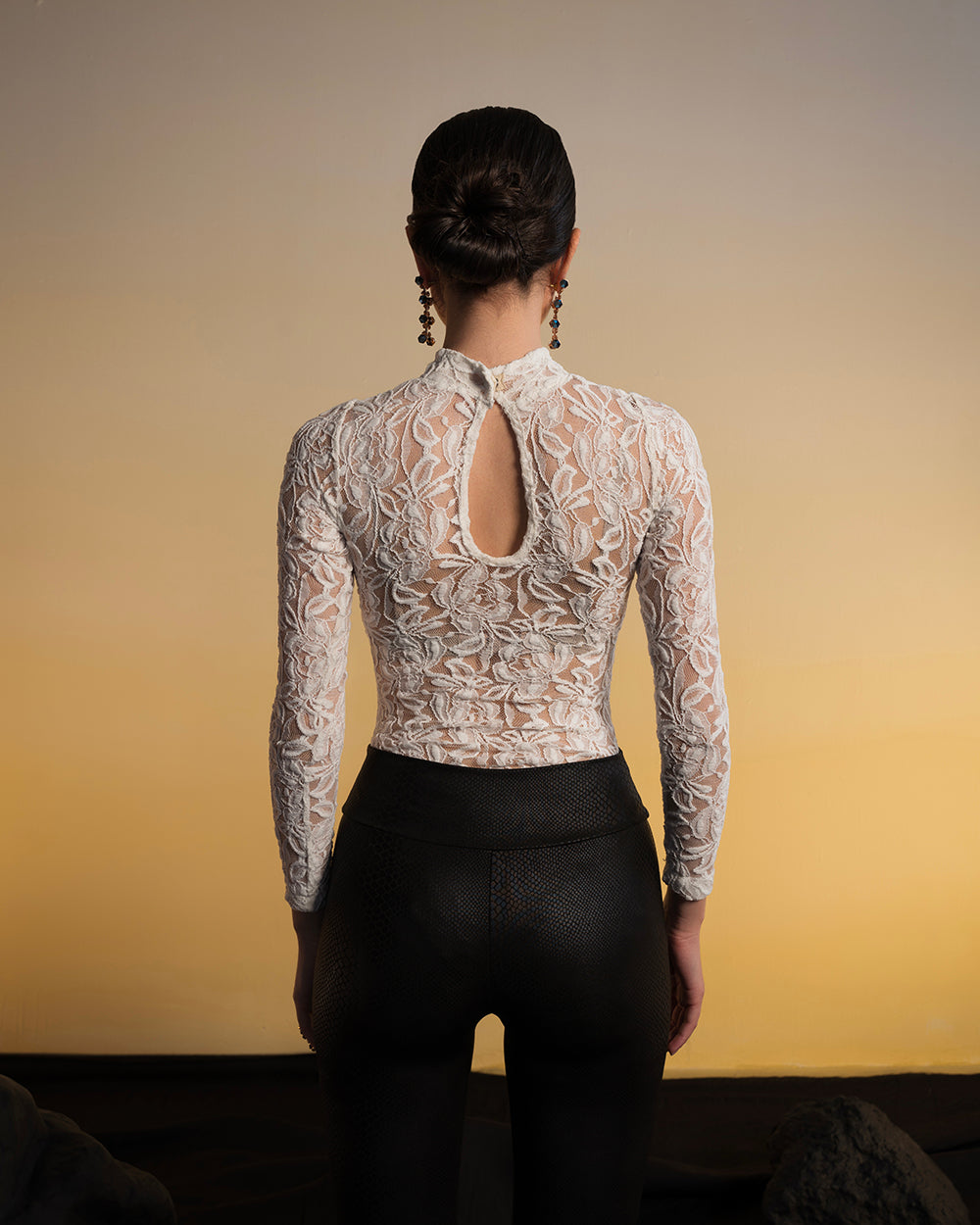 White lace Bodysuit Without Fur Hand Cuffs