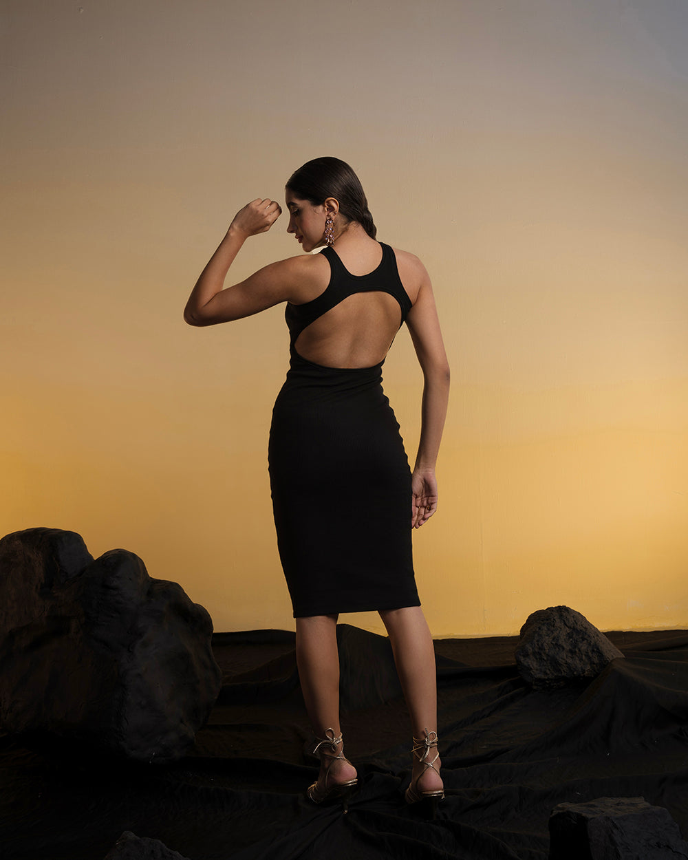 Ribbed Midi Backless Dress