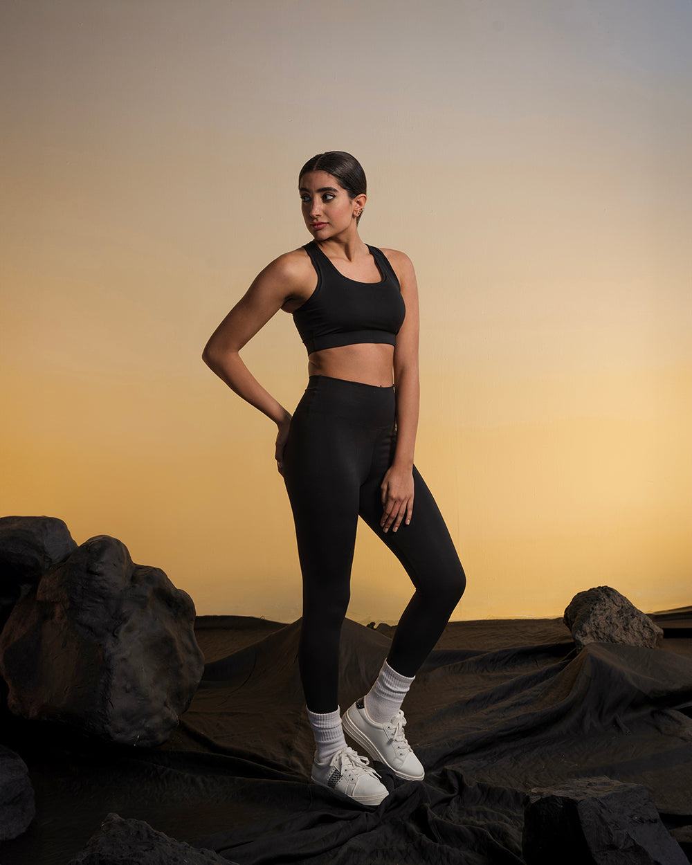 Black High Waisted Scrunch Booty leggings With Sports Bra