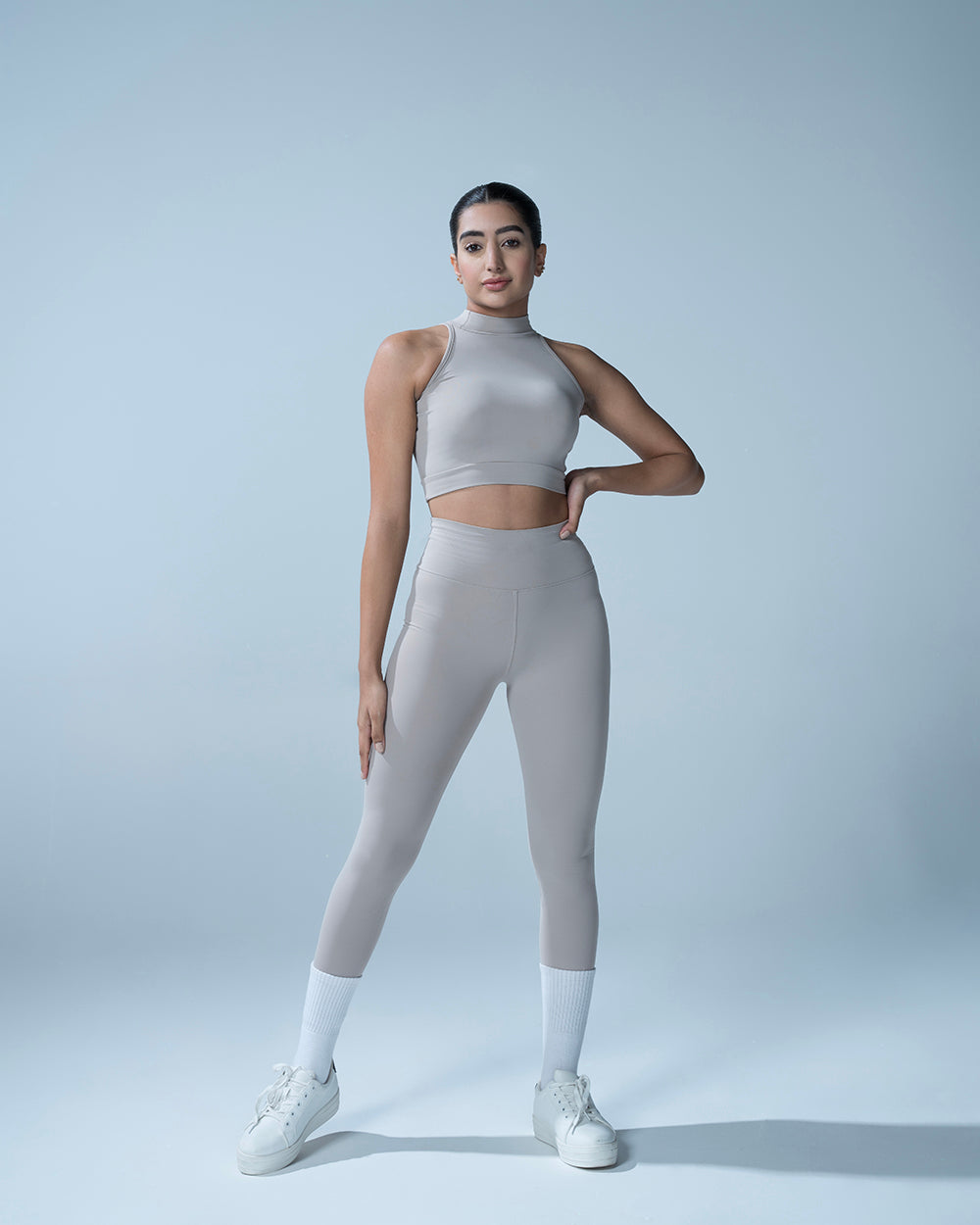 Light Grey Pocket Leggings And Crop Top Set