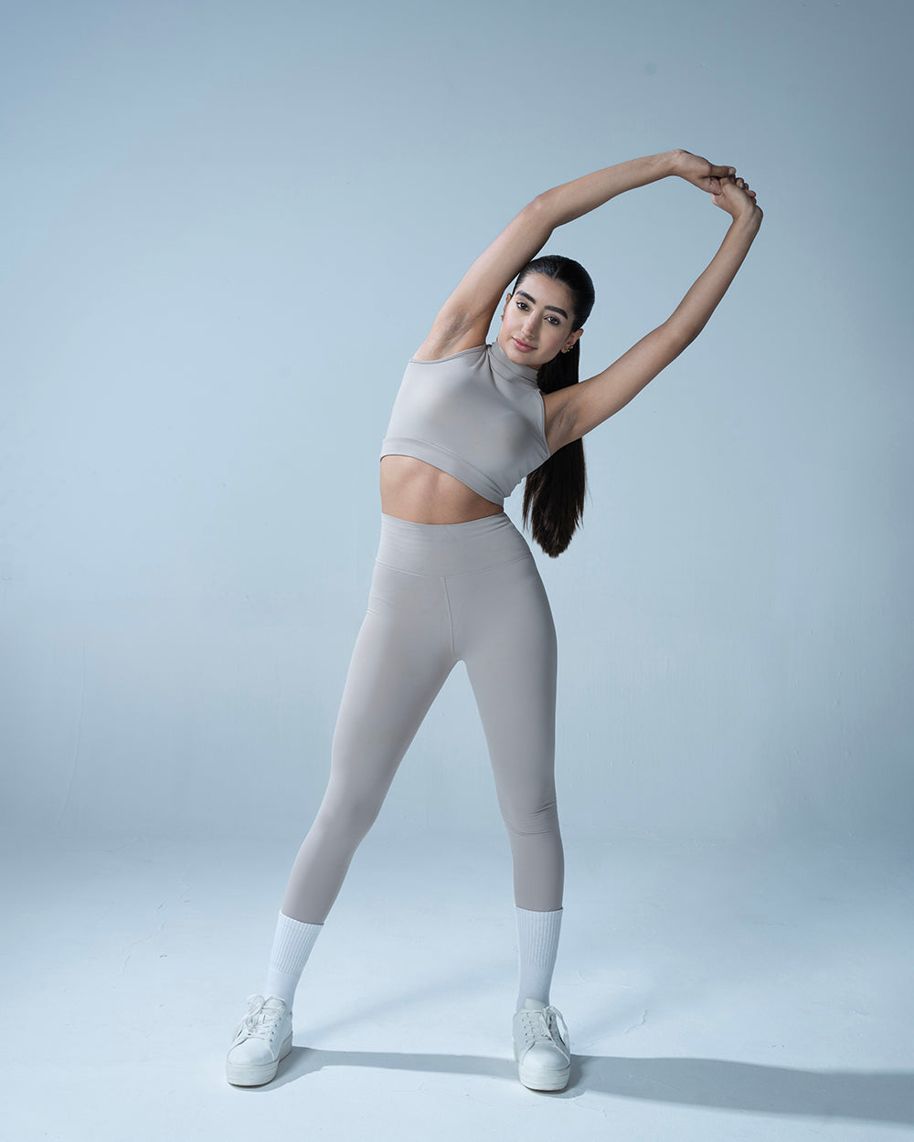 Light Grey Pocket Leggings And Crop Top Set