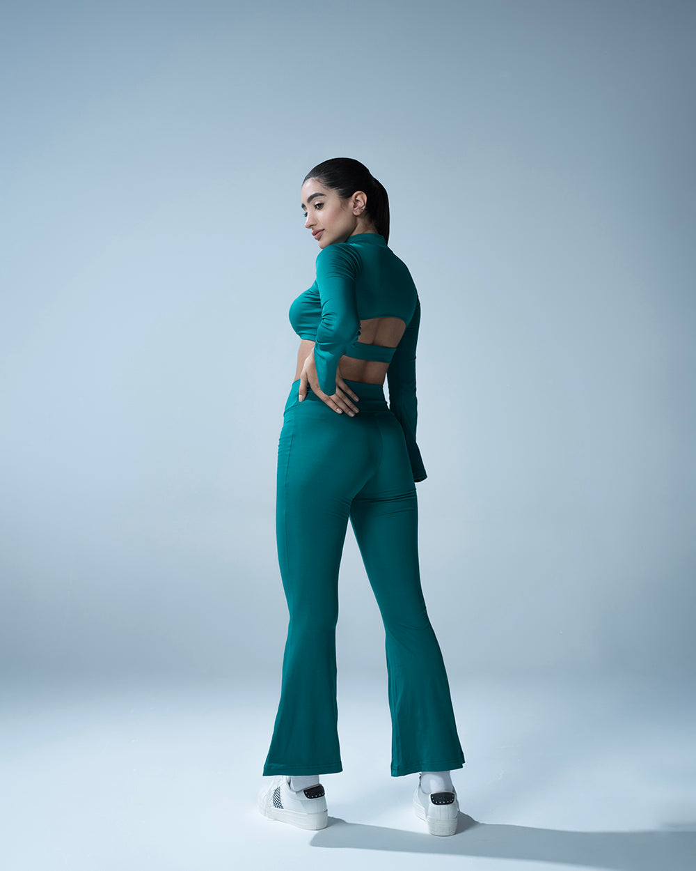 Emerald Cut Out Flared Top With Flared Leggings