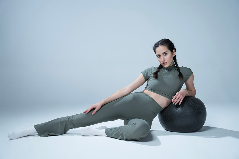 Hunter Green Crop Top With Flared Leggings Set