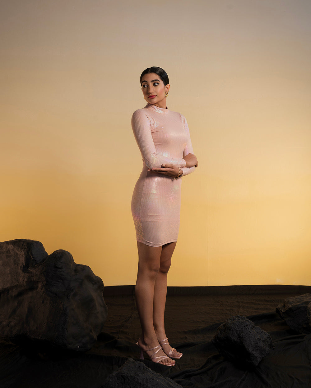 Metallic High Neck Bodycon Dress