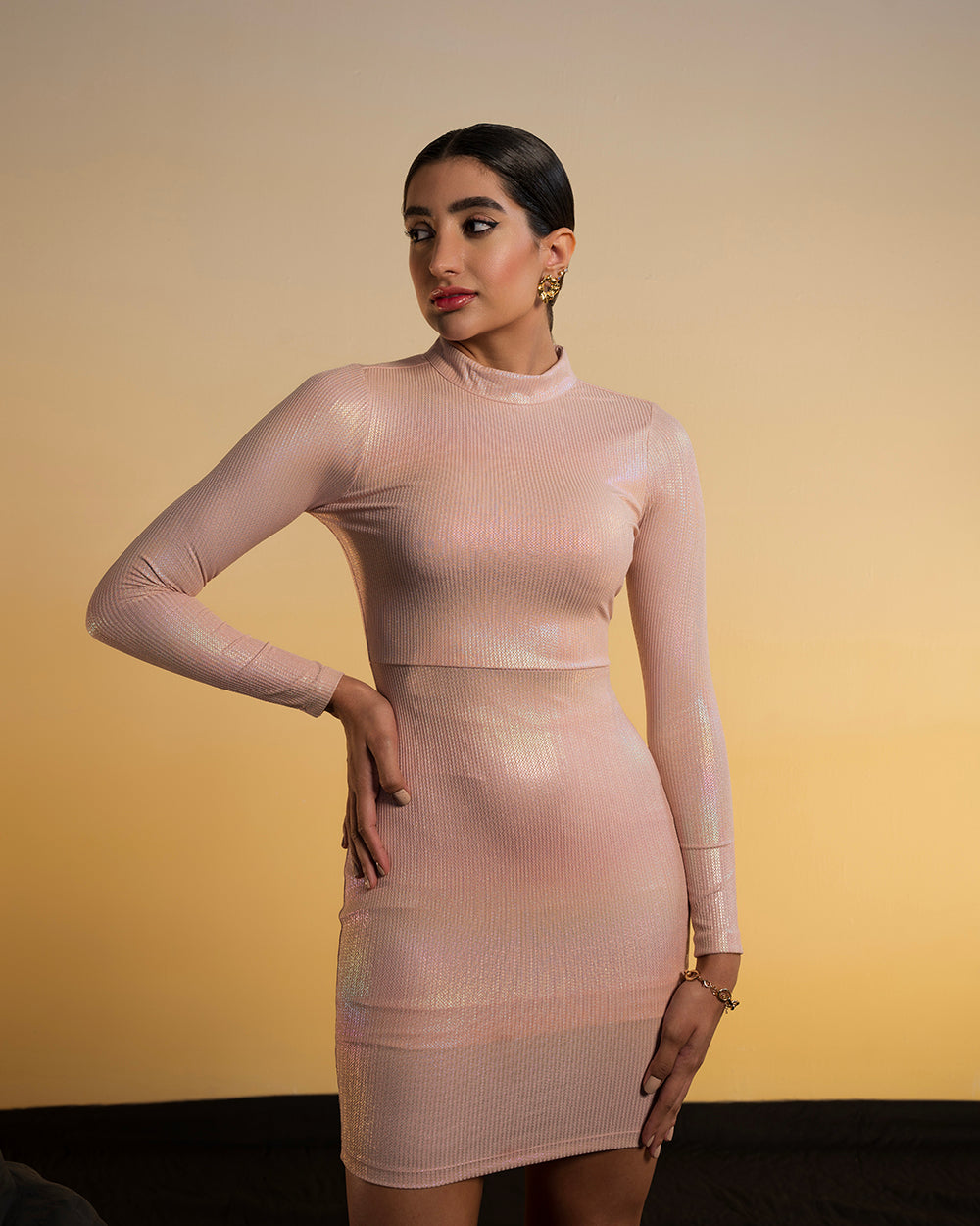 Metallic High Neck Bodycon Dress
