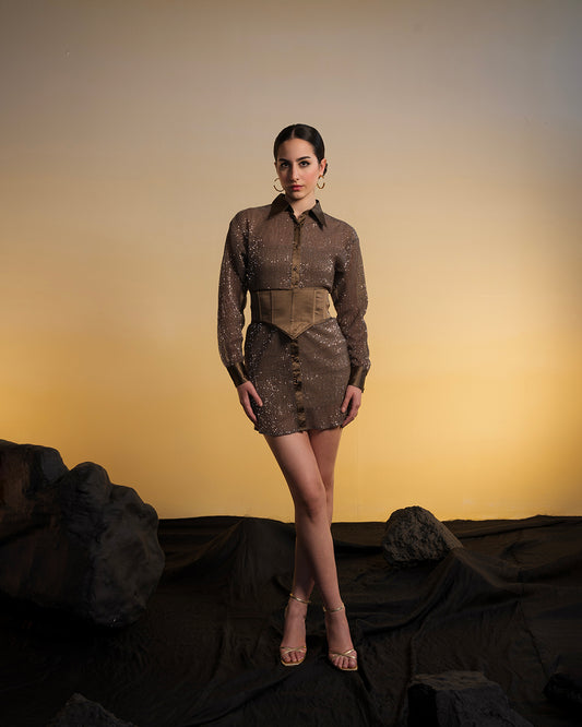 Embroidered Shirt Dress With Customized Satin Belt