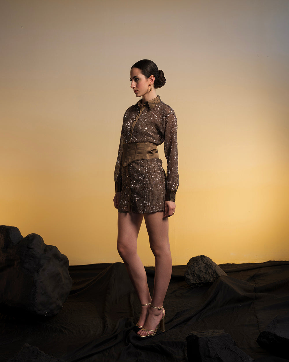 Embroidered Shirt Dress With Customized Satin Belt