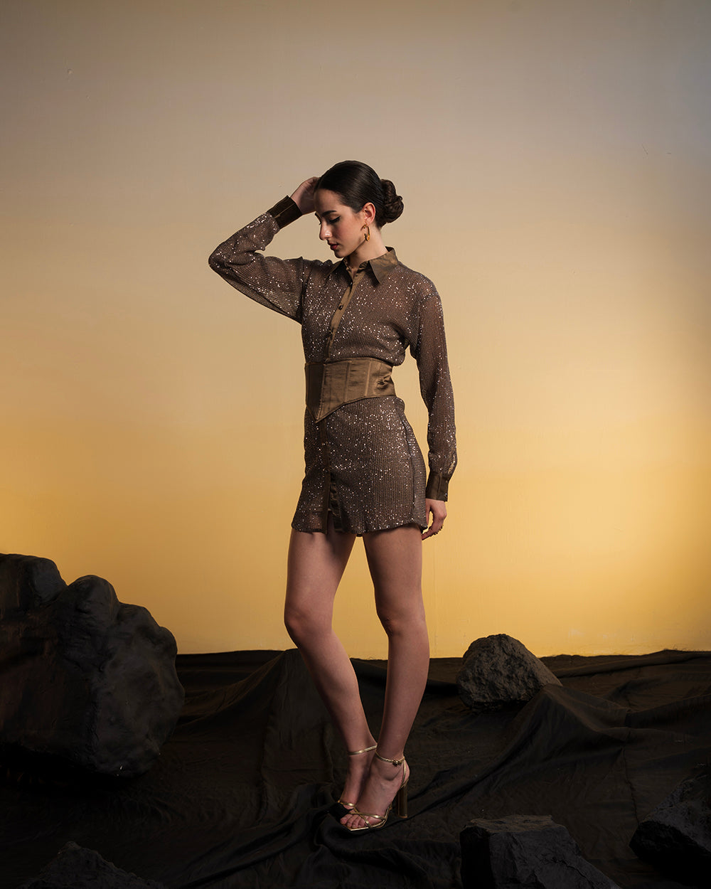 Embroidered Shirt Dress With Customized Satin Belt