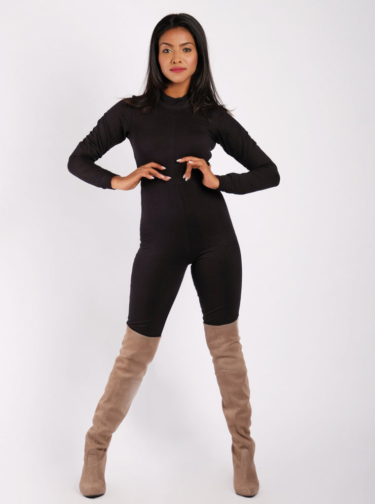 Full Sleeves Cotton Jersey Jumpsuit- Black