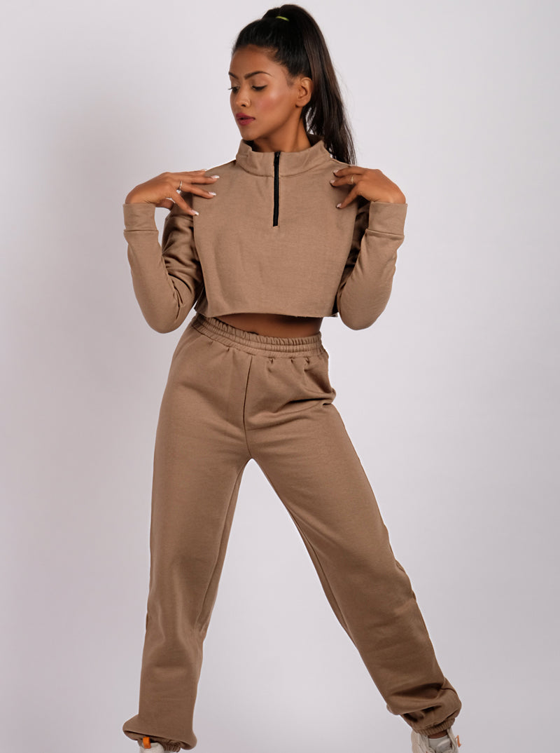 High Waisted Jogger Set - Warm Tan