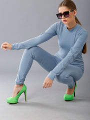 Full Sleeves Cotton Jersey Jumpsuit -Powder Blue