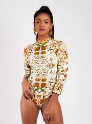 Vintage Floral Printed Jersey Bodysuit