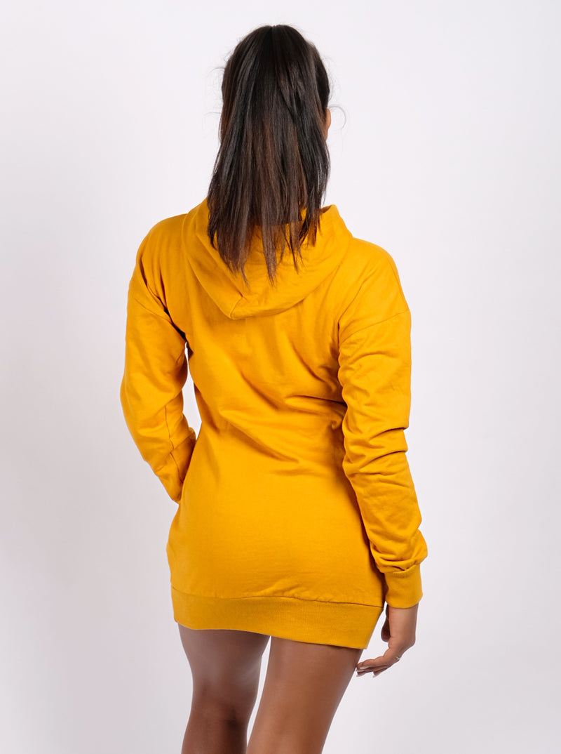 mustard yellow hoodie dress Yellow hooded dress