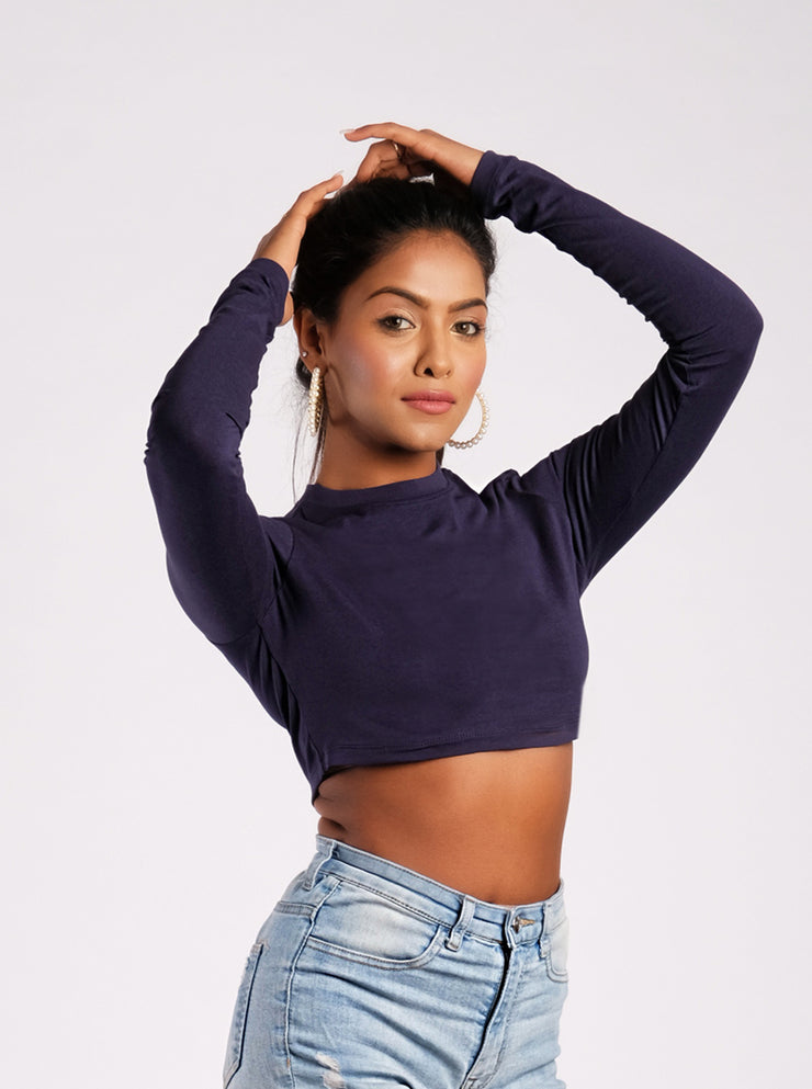 Talking The Talk Crop Top - Navy