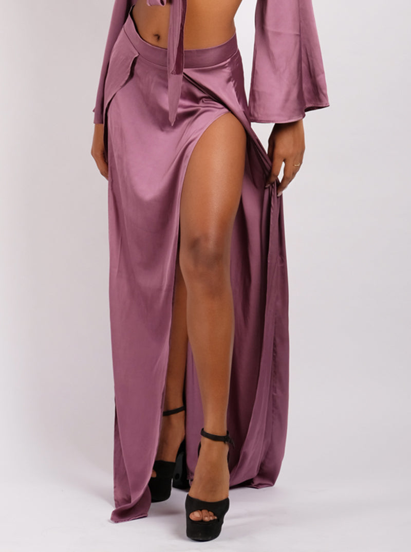 Pure Satin Double Split Skirt - Pink