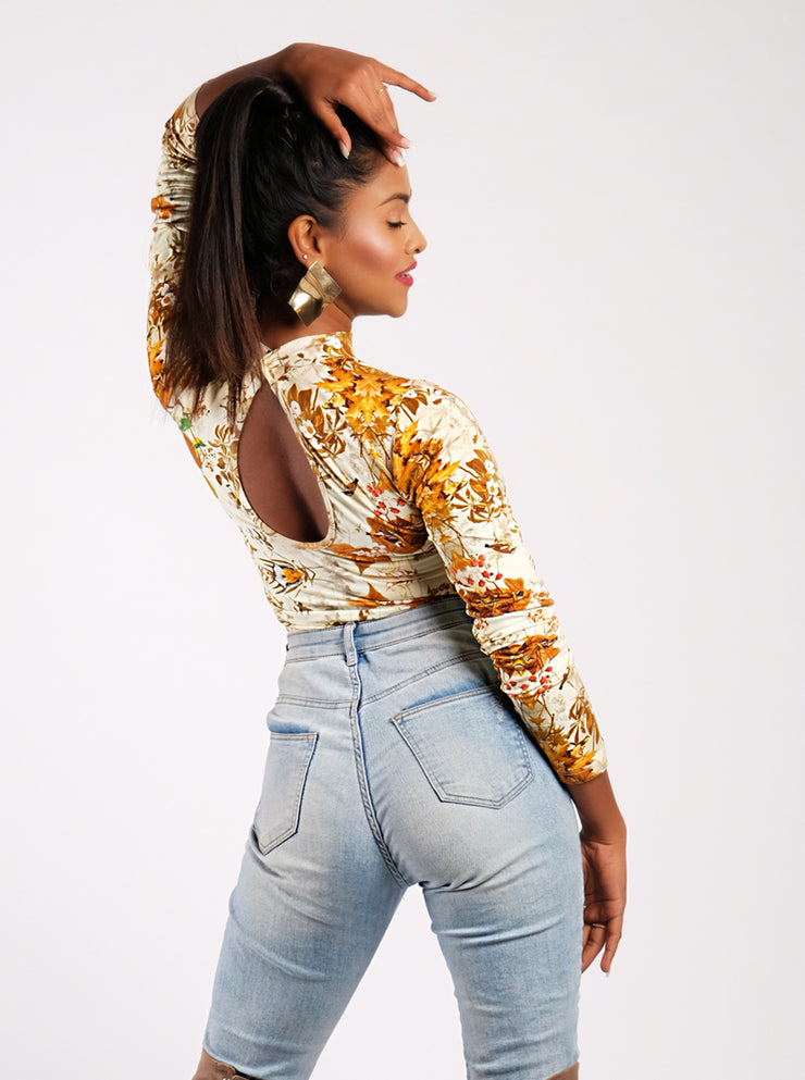Vintage Floral Printed Jersey Bodysuit