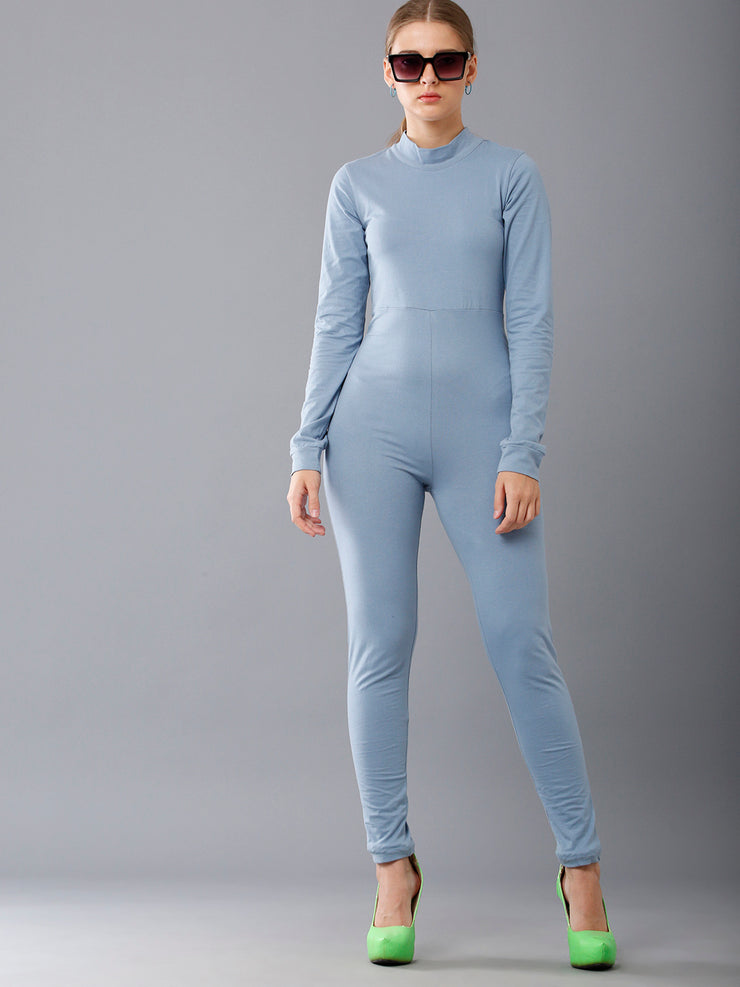 Full Sleeves Cotton Jersey Jumpsuit -Powder Blue
